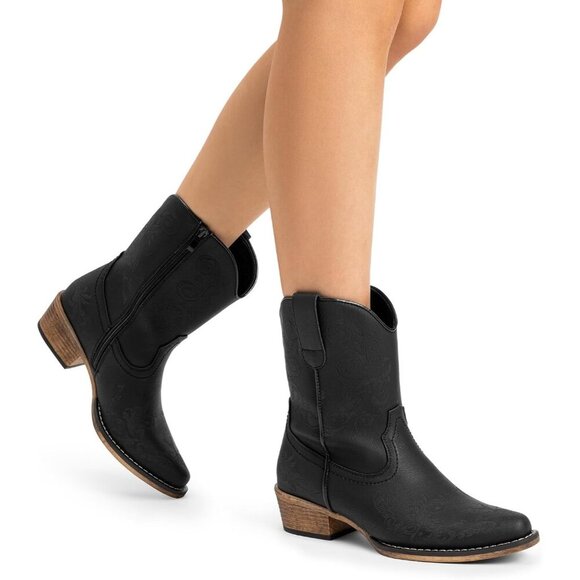 🆕 Women's Western Cowboy Ankle Boots Chunky Heel Square Toe Fall Booties Shoes - Picture 3 of 7